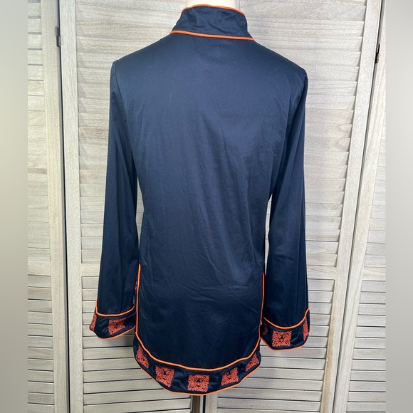ELIZABETH MCKAY Embroidered Tunic Top Resort Wear Navy/Orange-8 - Picture 3 of 4
